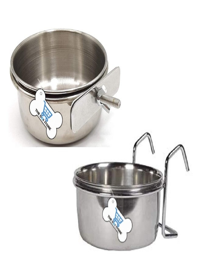 THE DDS STORE Parrot Food Water Bowls,Bird Feeding Dish Cups Set,Stainless Steel Pet Hanging Bowl,Bird Cage Water Bowl for Small Animal,Cockatiel Parakeet Lovebird Chinchilla (150.ml Clamp + Hook Holder, Pack of 6) - Image 1